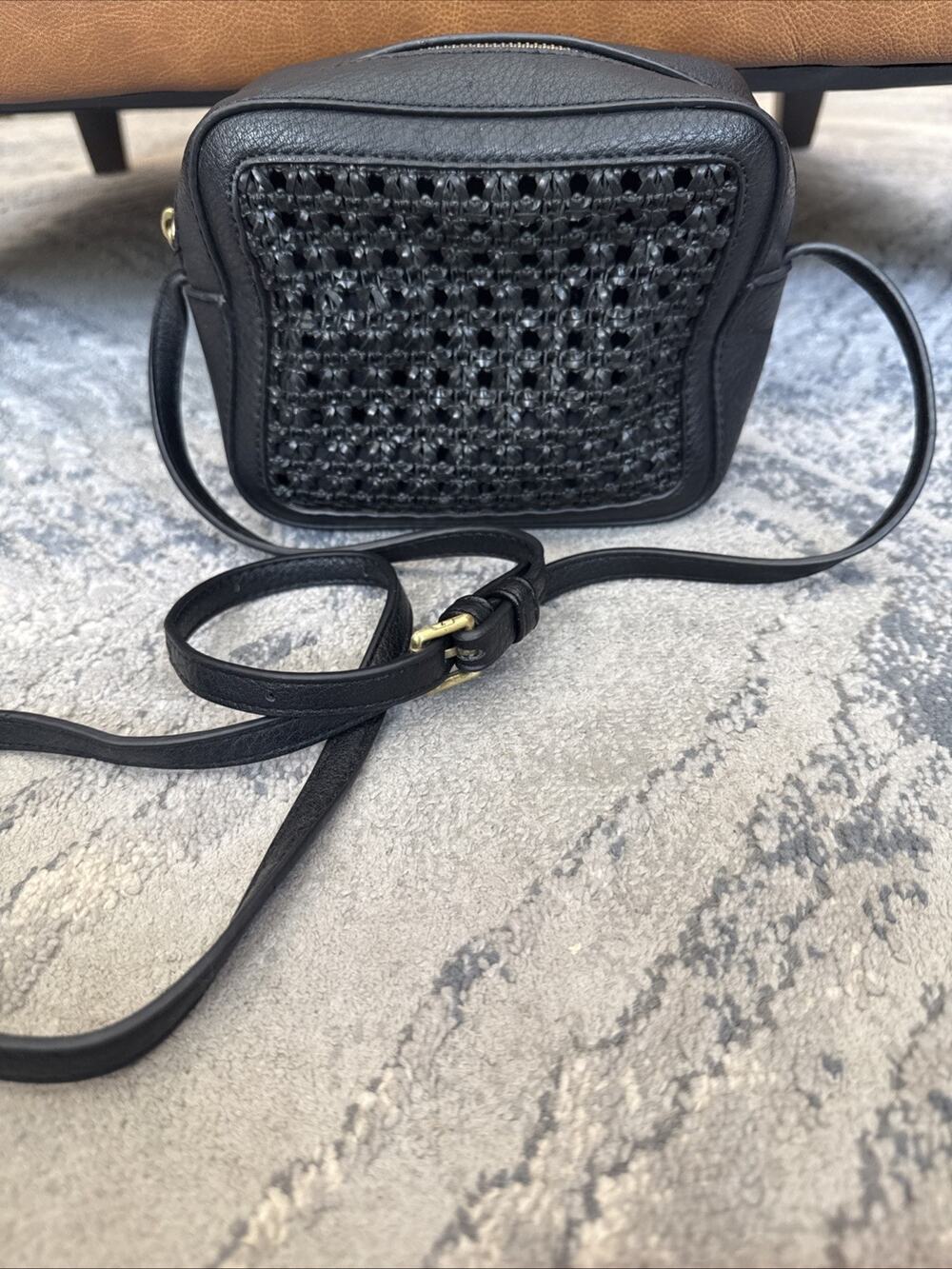 Anthropologie Jackie Woven Crossbody Adjustable Strap Purse Black